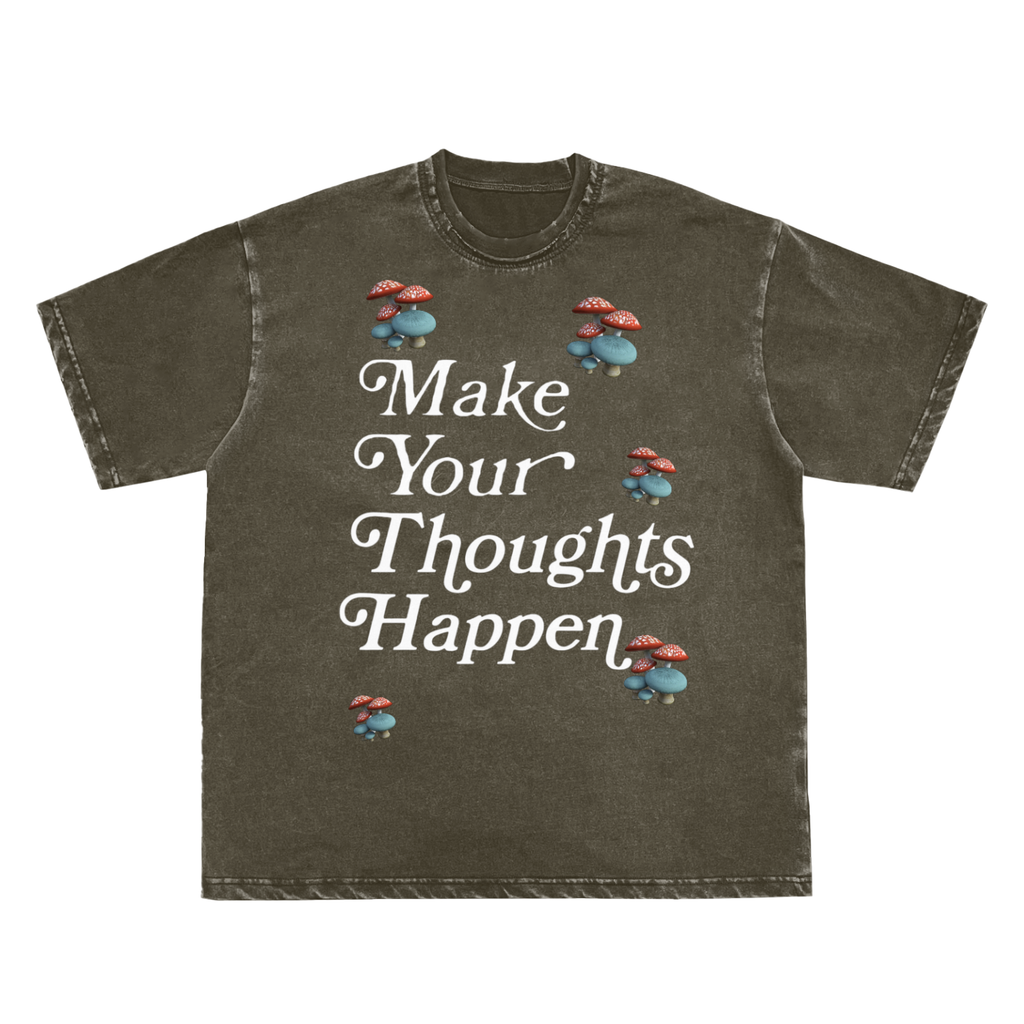 Make Your Thoughts Happen Frayed Vintage Washed T-Shirt - 250 GSM