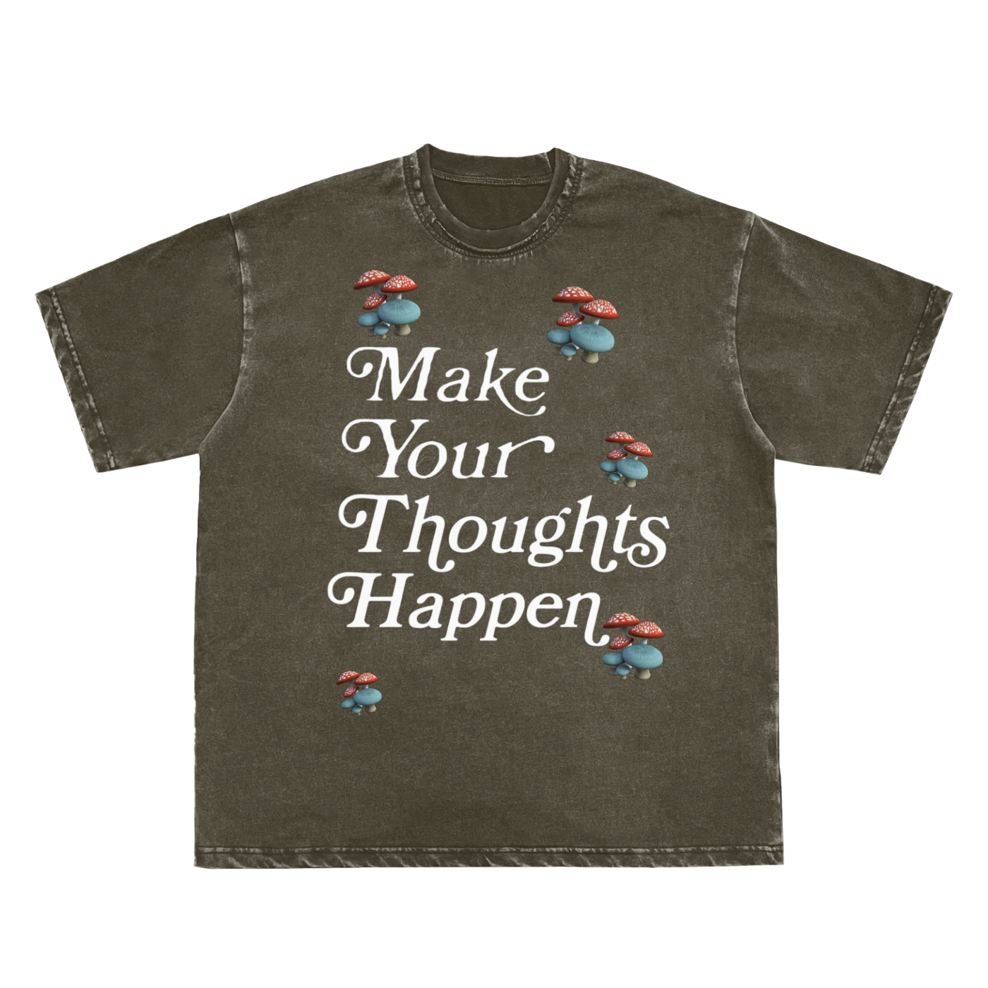 Make Your Thoughts Happen Frayed Vintage Washed T-Shirt - 250 GSM