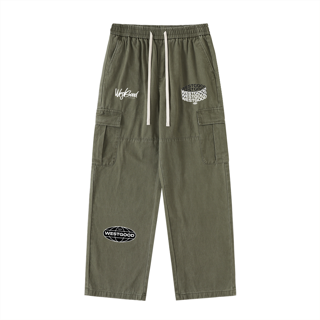 Drawstring Waist Straight-Leg Cargo Pants