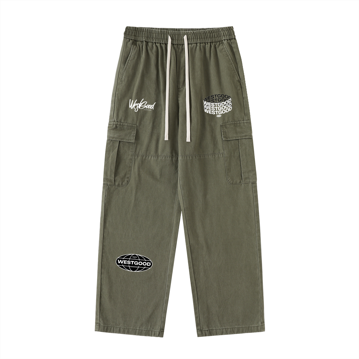 Drawstring Waist Straight-Leg Cargo Pants