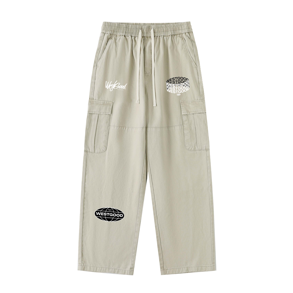 Drawstring Waist Straight-Leg Cargo Pants