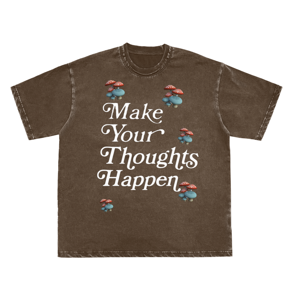 Make Your Thoughts Happen Frayed Vintage Washed T-Shirt - 250 GSM