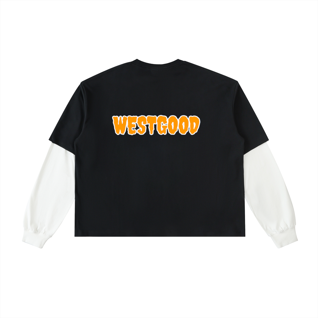 Layered Contrast Sleeve Cotton T-Shirt