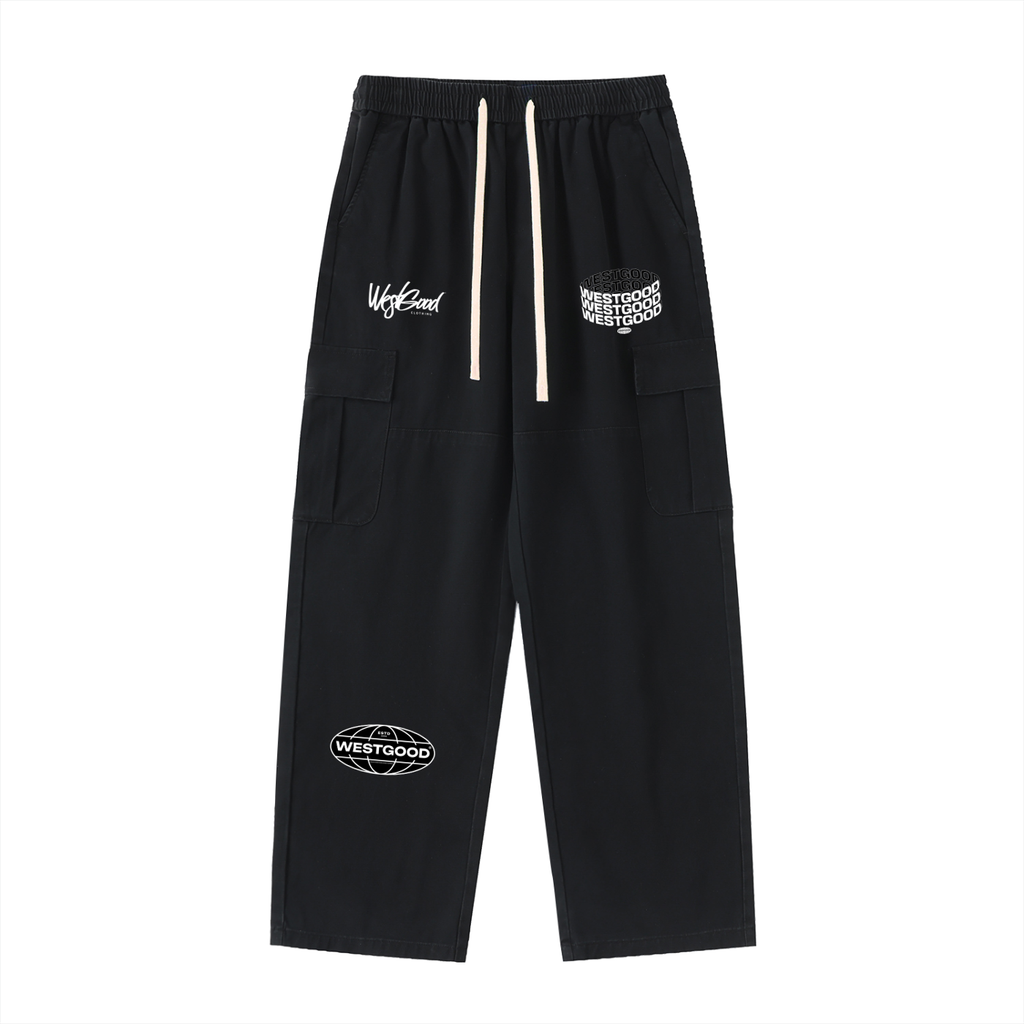 Drawstring Waist Straight-Leg Cargo Pants