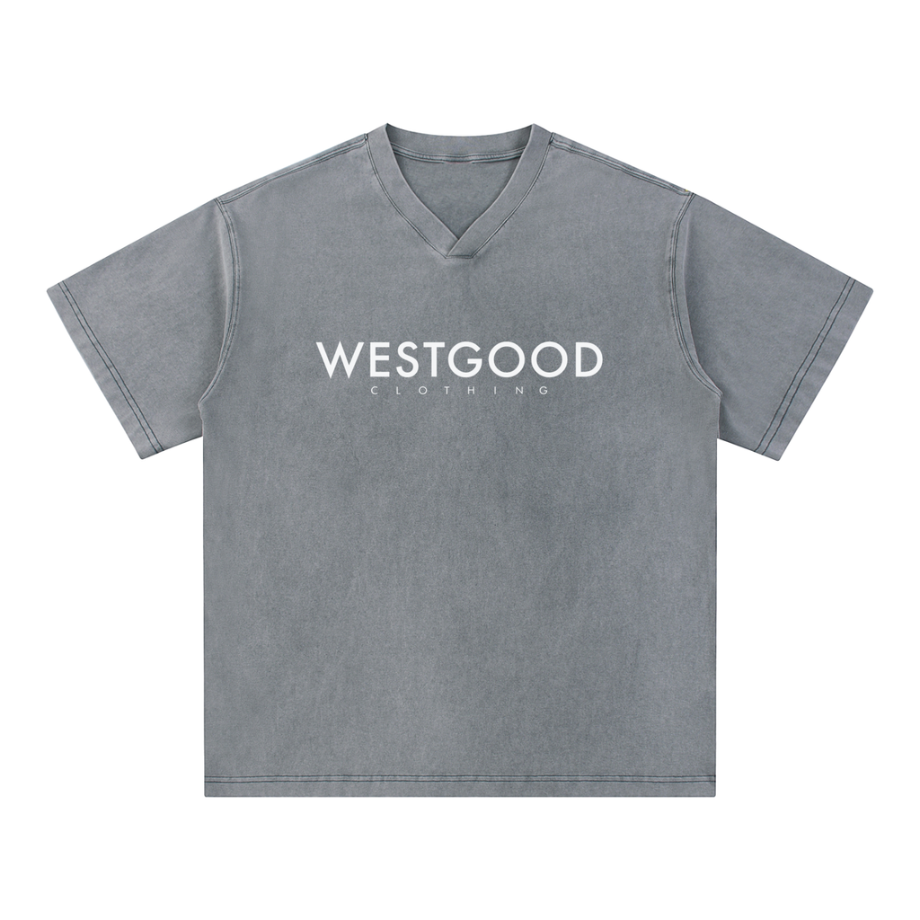 Snow Washed V-Neck Cotton T-Shirt